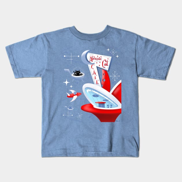 Atomic Cat Cafe Kids T-Shirt by ksrogersdesigns